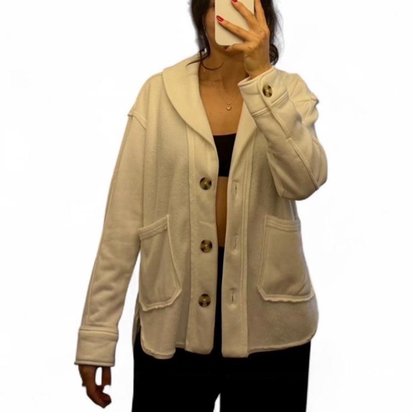 White Button-Up Cardigan w/ Hood - Picture 2 of 2